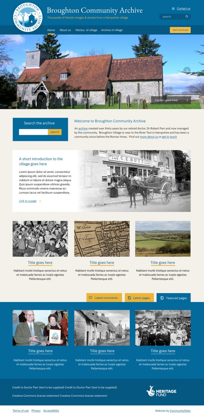 Home page design for Broughton Community Archive
